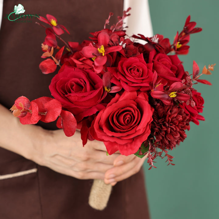 Bouquet & Boutonniere & Wrist Corsage in Red