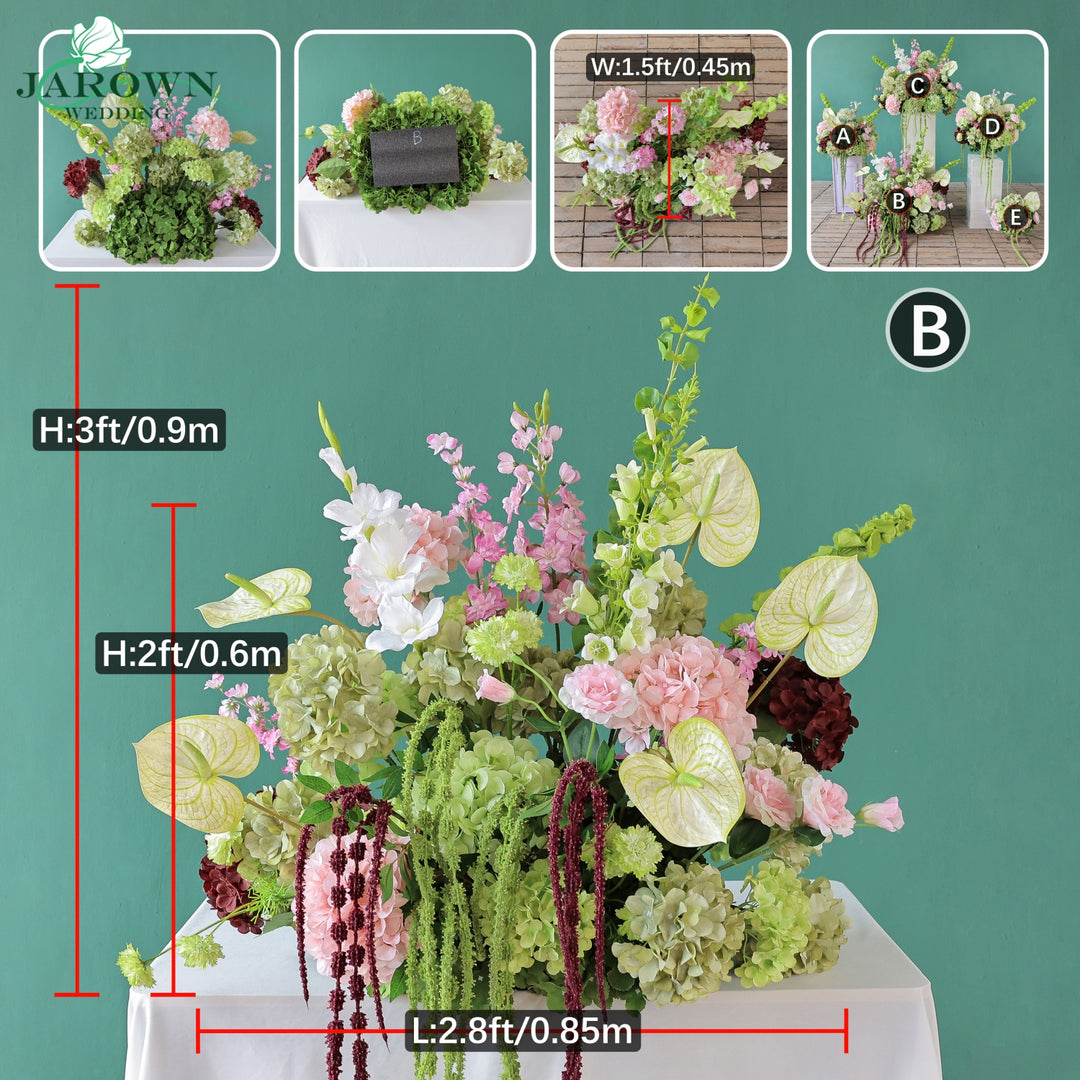 Bouquet & Centerpiece & Aisle in Green/Pink/Burgundy