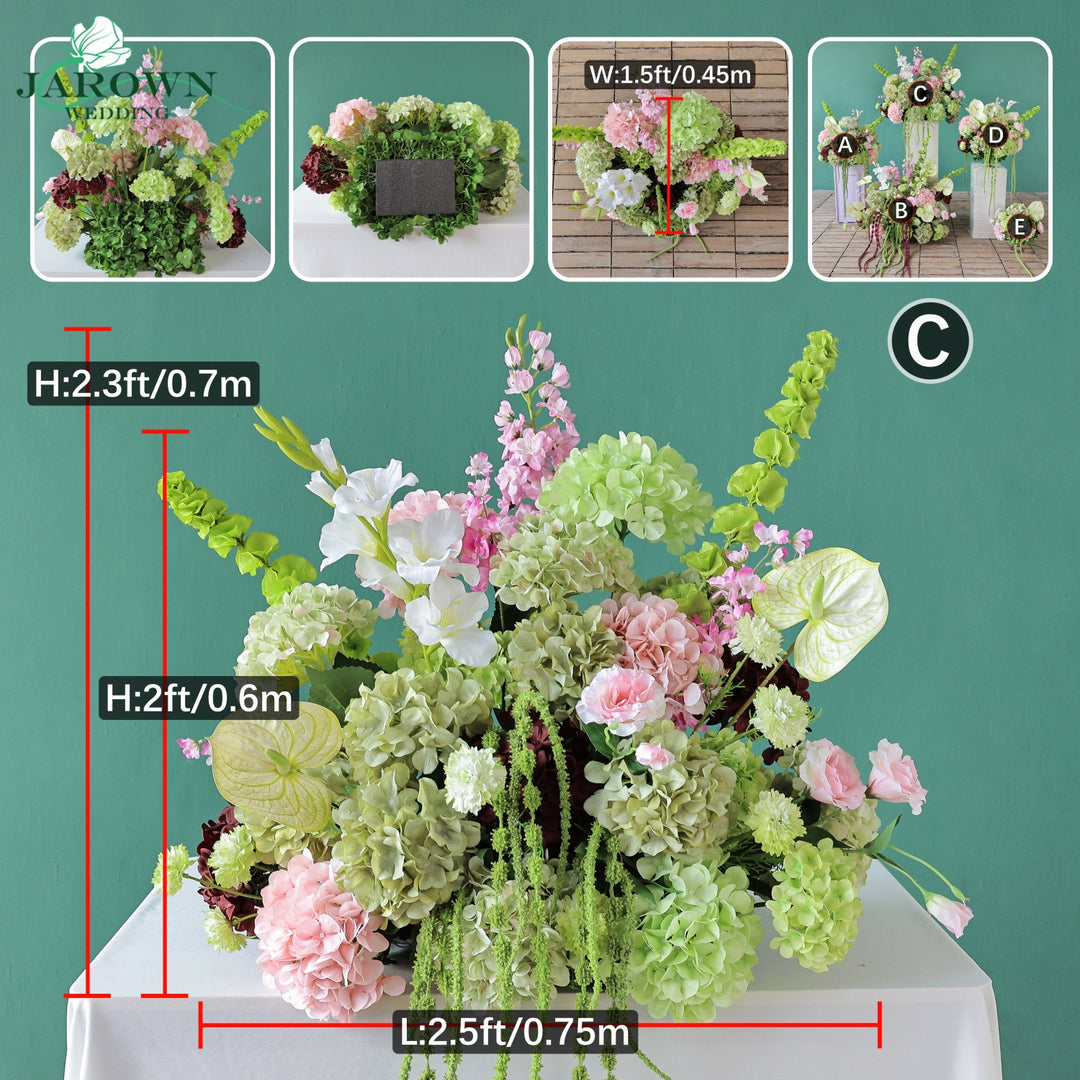 Bouquet & Centerpiece & Aisle in Green/Pink/Burgundy