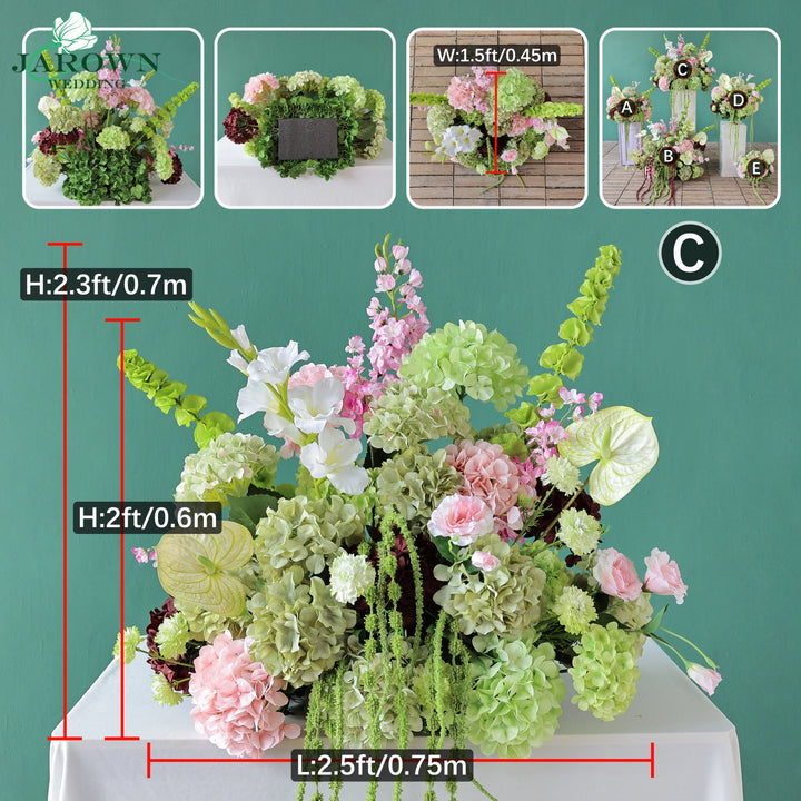 Bouquet & Centerpiece & Aisle in Green/Pink/Burgundy