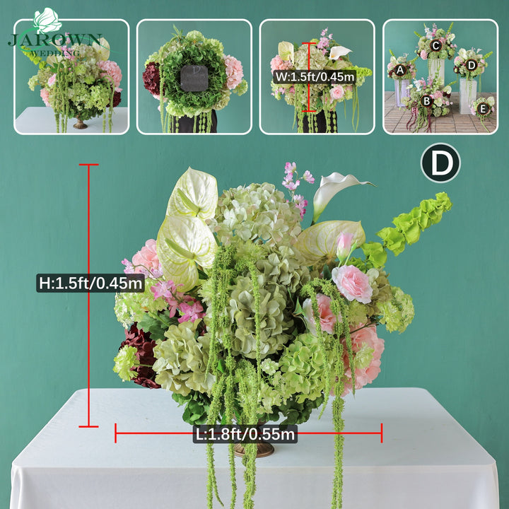 Bouquet & Centerpiece & Aisle in Green/Pink/Burgundy