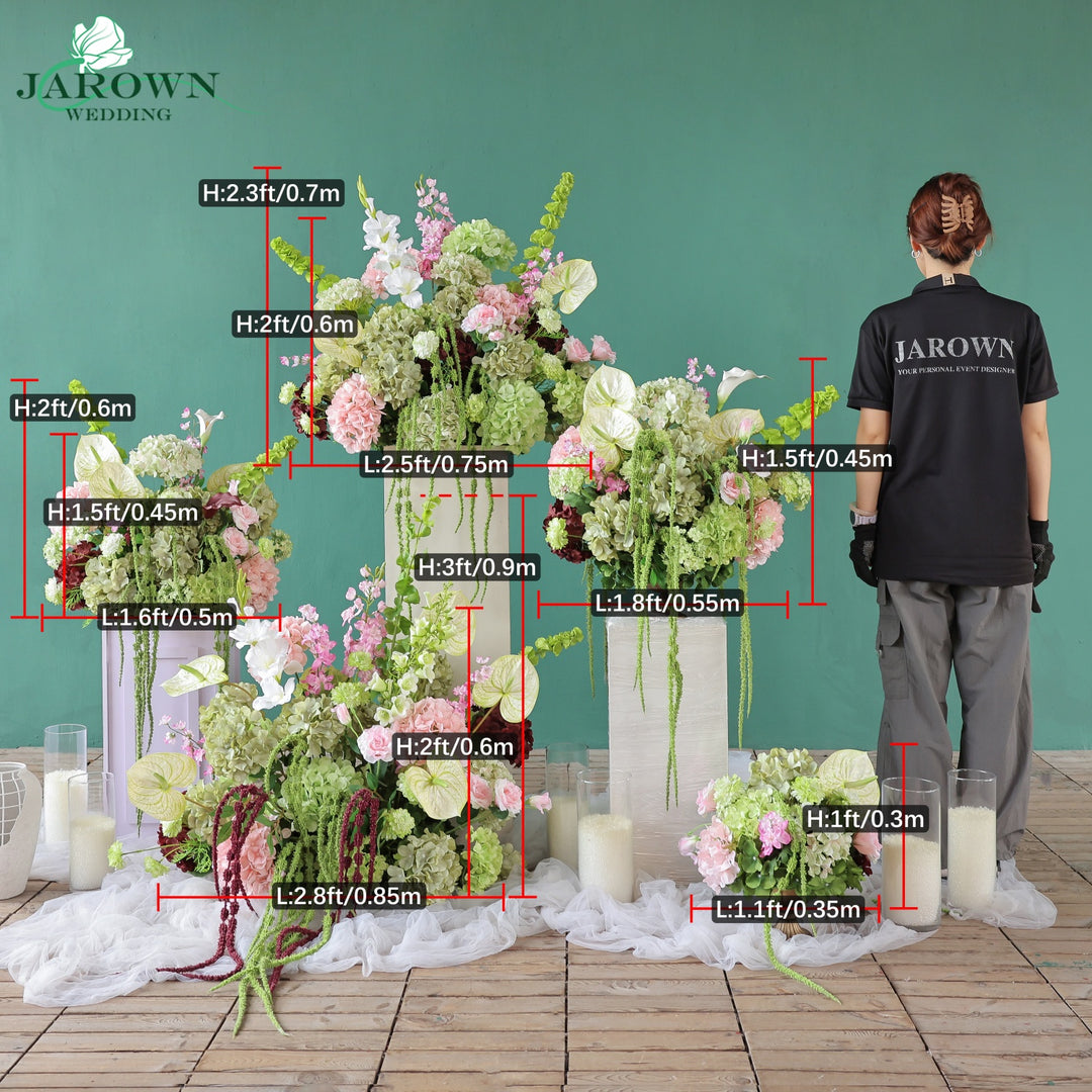 Bouquet & Centerpiece & Aisle in Green/Pink/Burgundy