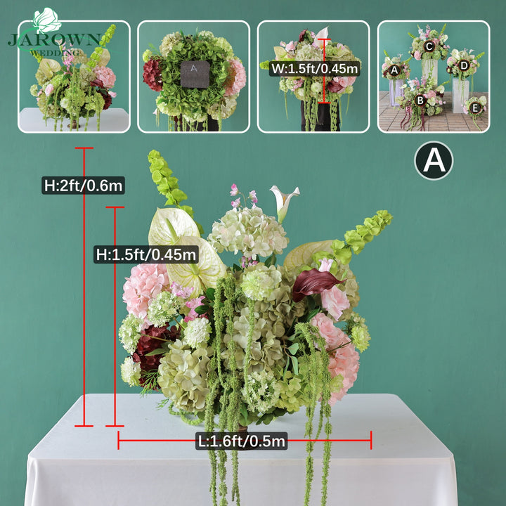 Bouquet & Centerpiece & Aisle in Green/Pink/Burgundy