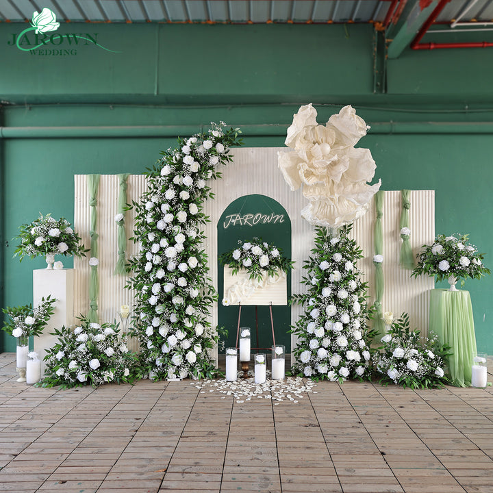 Bouquet & Sign & Centerpiece & Aisle & Backdrop Flower in Green/White