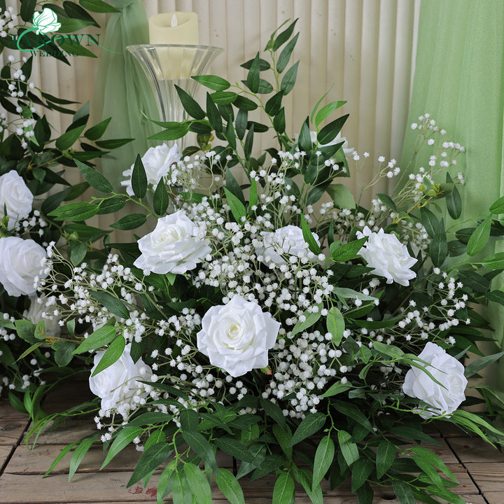 Bouquet & Sign & Centerpiece & Aisle & Backdrop Flower in Green/White