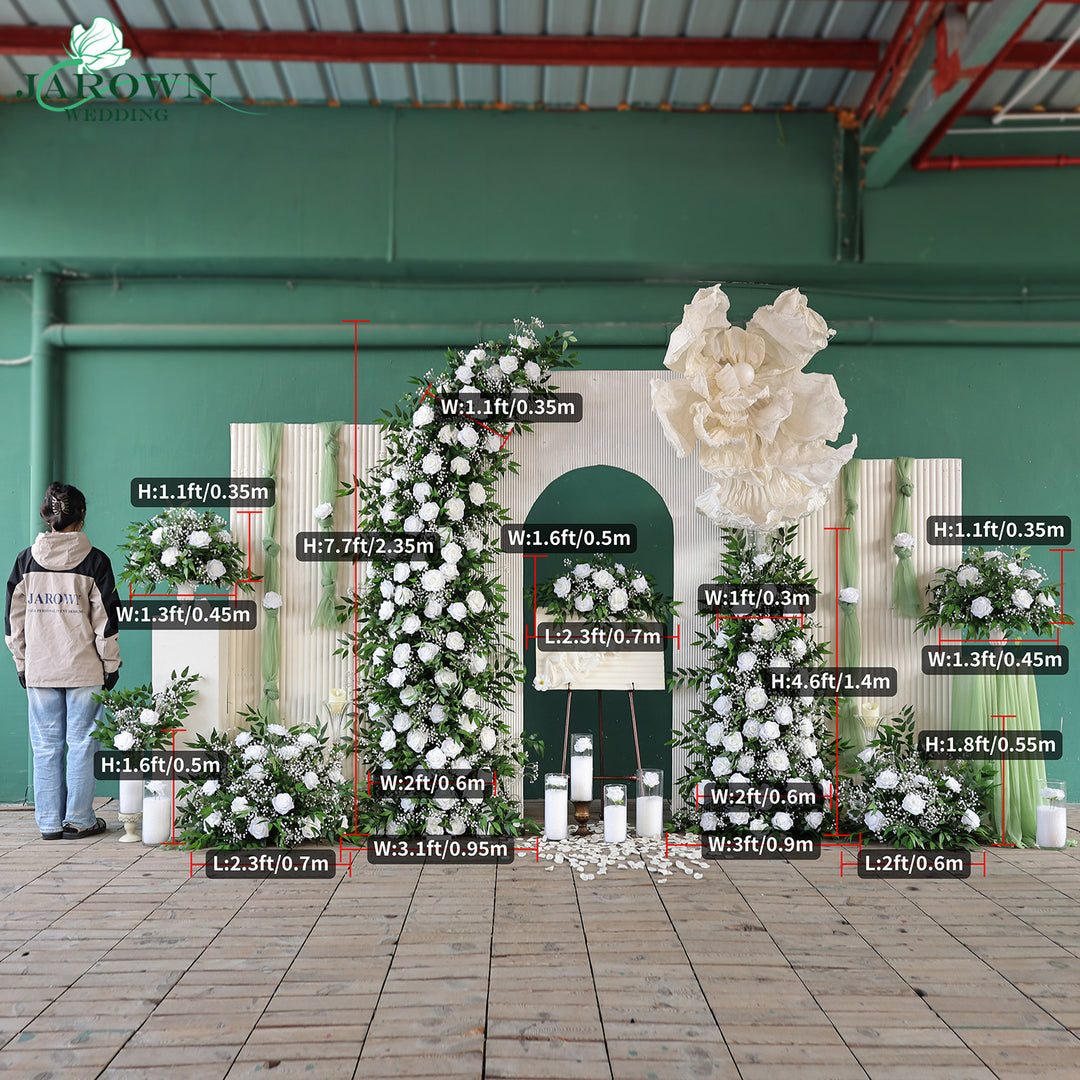 Bouquet & Sign & Centerpiece & Aisle & Backdrop Flower in Green/White