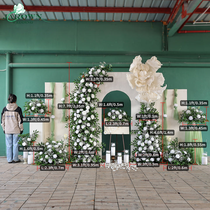 Bouquet & Sign & Centerpiece & Aisle & Backdrop Flower in Green/White