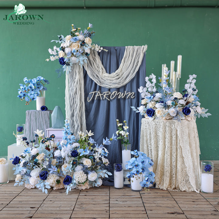 Candelabra & Aisle & Backdrop Flower in Blue/White/Champagne