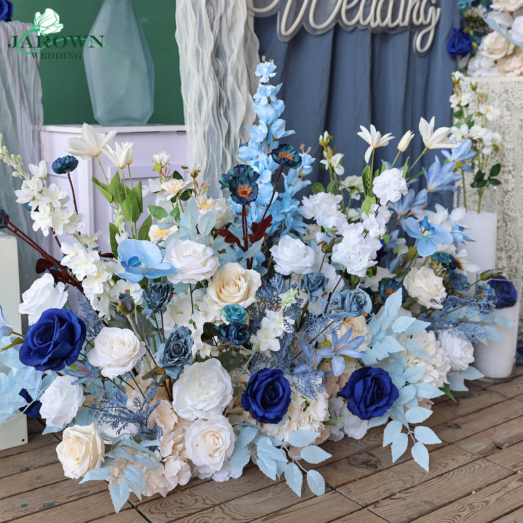 Candelabra & Aisle & Backdrop Flower in Blue/White/Champagne