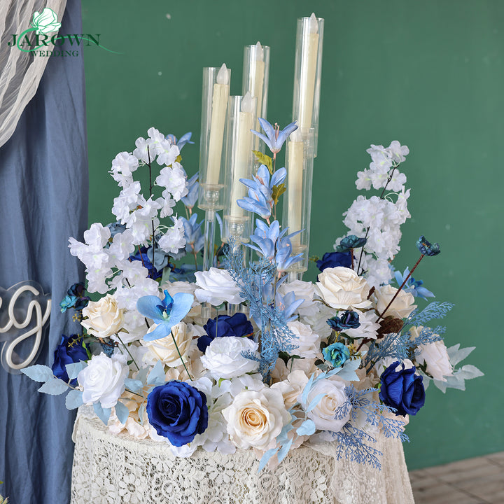 Candelabra & Aisle & Backdrop Flower in Blue/White/Champagne