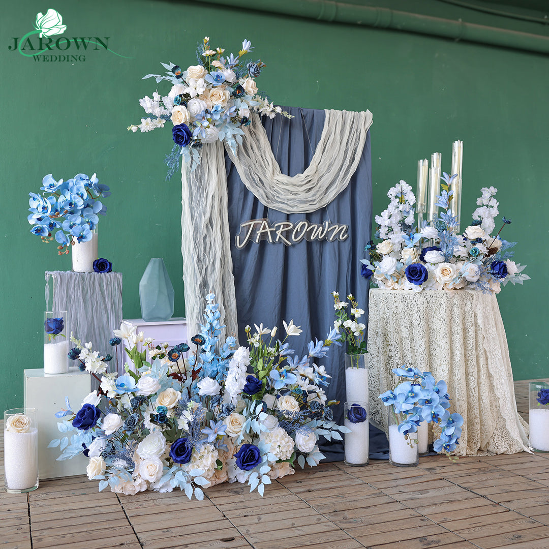 Candelabra & Aisle & Backdrop Flower in Blue/White/Champagne