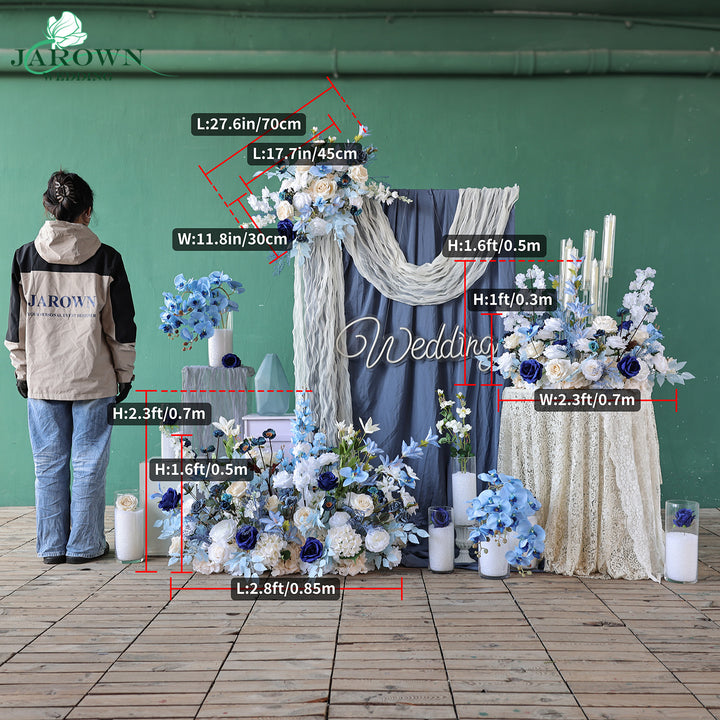 Candelabra & Aisle & Backdrop Flower in Blue/White/Champagne