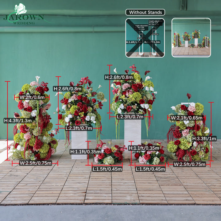 Candelabra & Aisle & Backdrop Flower in Red/Pink/Green/White