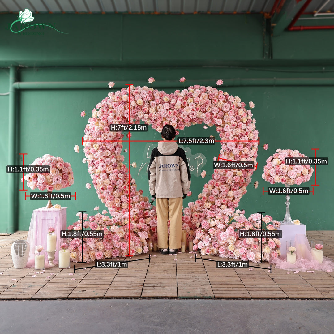 Centerpiece & Aisle & Heart-Shaped Flower Arch in Pink/Yellow