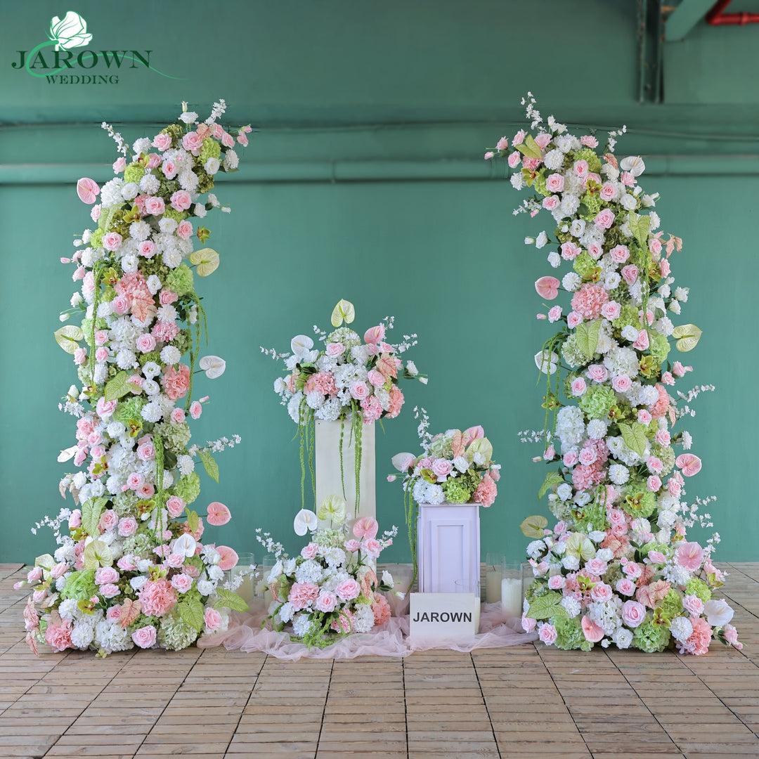 Centerpiece & Aisle & Open-Ended Flower Arch in White/Green/Pink
