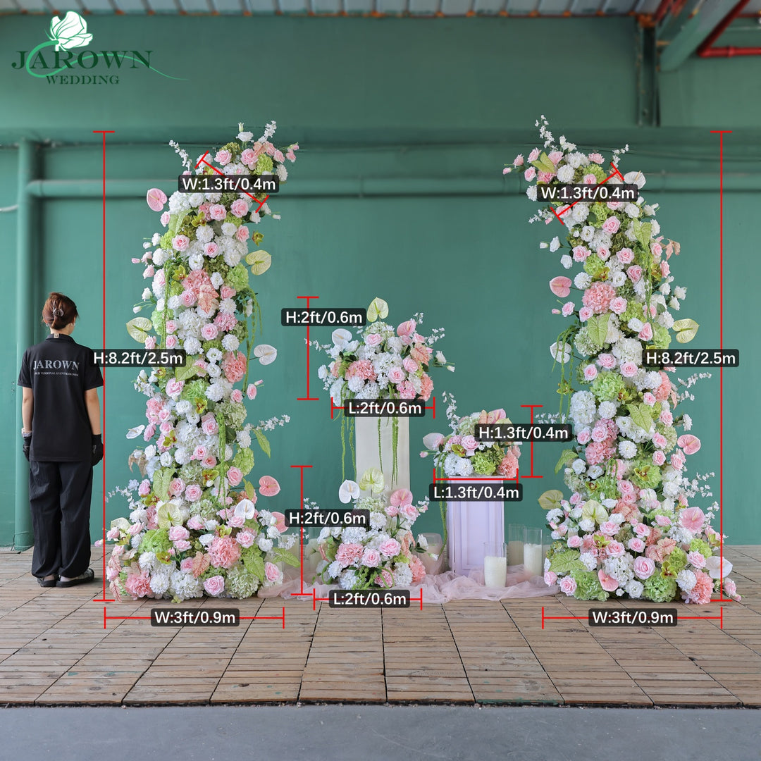 Centerpiece & Aisle & Open-Ended Flower Arch in White/Green/Pink