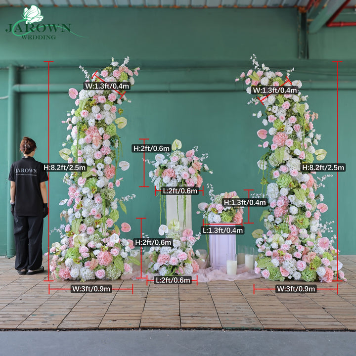 Centerpiece & Aisle & Open-Ended Flower Arch in White/Green/Pink