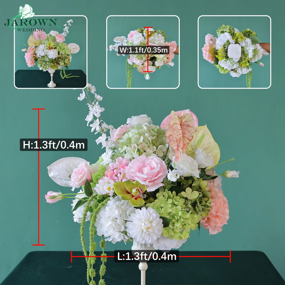 Centerpiece & Aisle & Open-Ended Flower Arch in White/Green/Pink