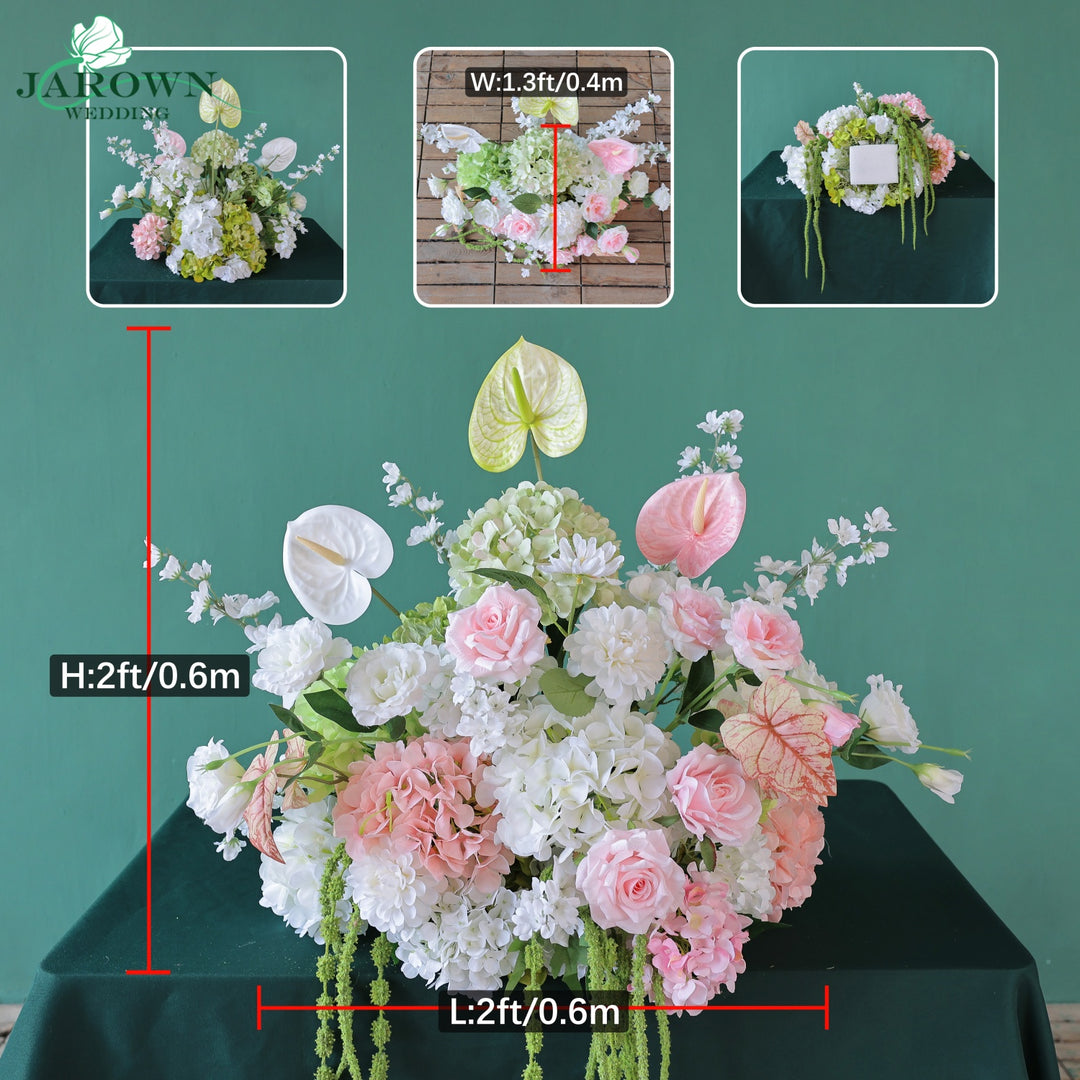 Centerpiece & Aisle & Open-Ended Flower Arch in White/Green/Pink