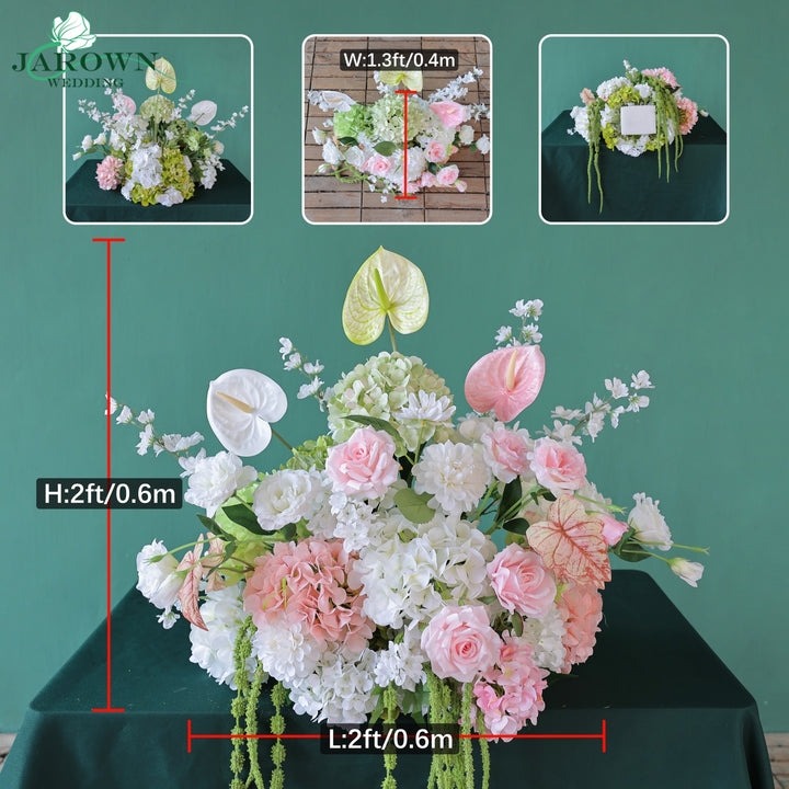 Centerpiece & Aisle & Open-Ended Flower Arch in White/Green/Pink