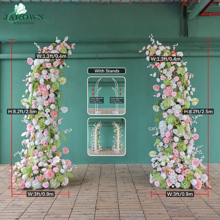 Centerpiece & Aisle & Open-Ended Flower Arch in White/Green/Pink