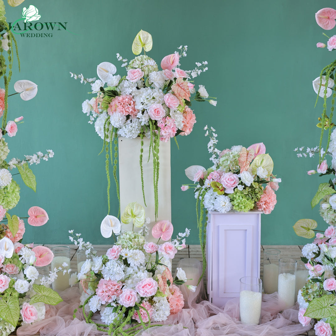 Centerpiece & Aisle & Open-Ended Flower Arch in White/Green/Pink