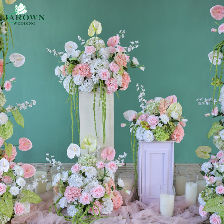 Centerpiece & Aisle & Open-Ended Flower Arch in White/Green/Pink