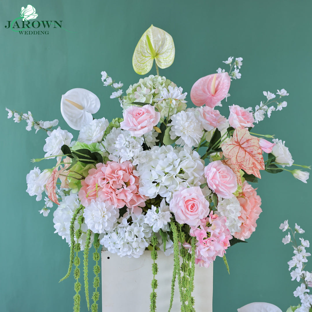 Centerpiece & Aisle & Open-Ended Flower Arch in White/Green/Pink