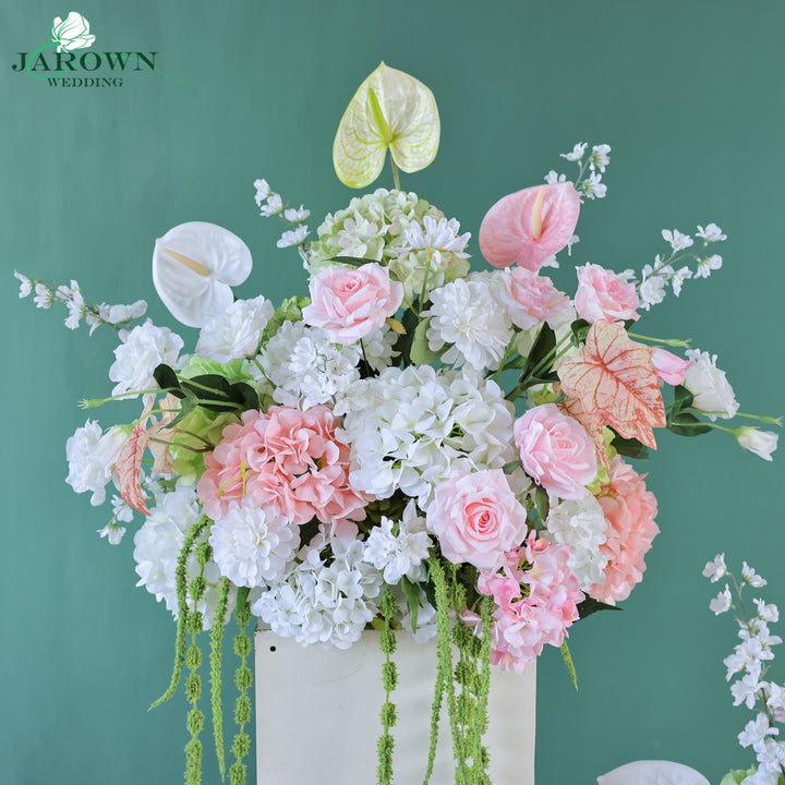 Centerpiece & Aisle & Open-Ended Flower Arch in White/Green/Pink