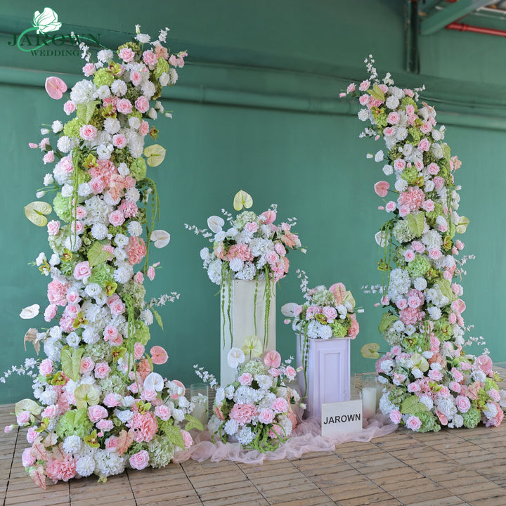 Centerpiece & Aisle & Open-Ended Flower Arch in White/Green/Pink