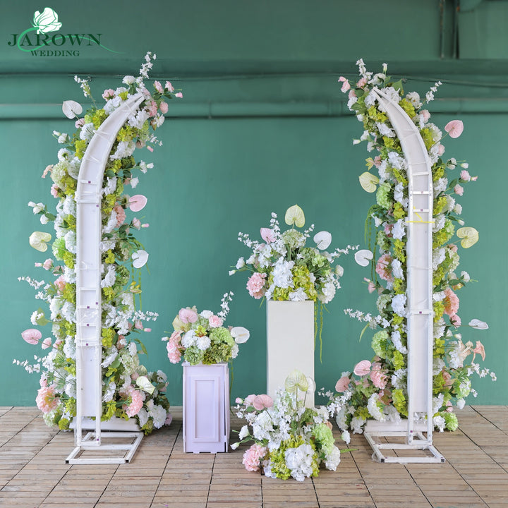Centerpiece & Aisle & Open-Ended Flower Arch in White/Green/Pink