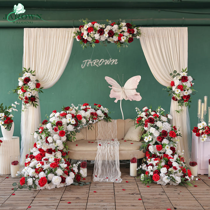 Centerpiece & Aisle & Runner & Backdrop Flower in Red/White/Green