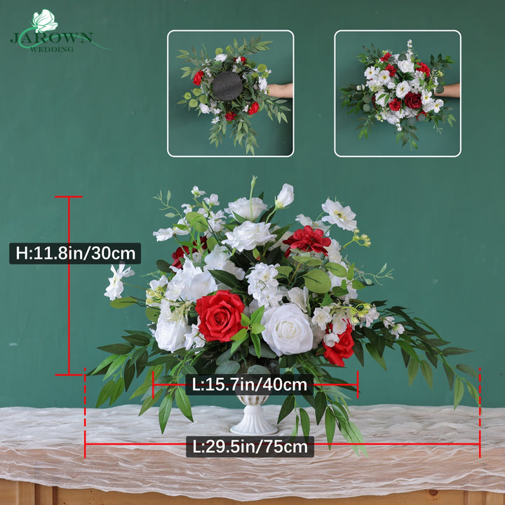 Centerpiece & Aisle & Runner & Backdrop Flower in Red/White/Green