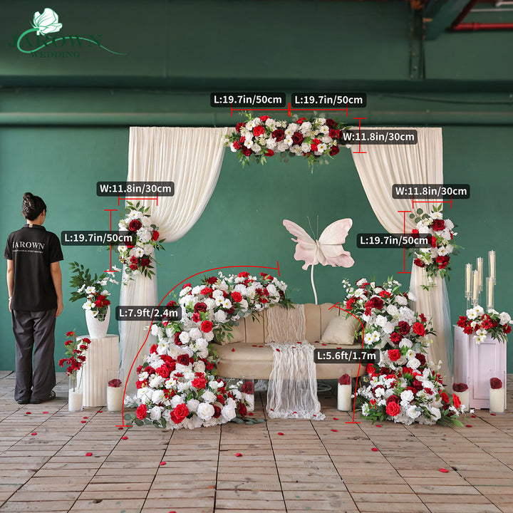 Centerpiece & Aisle & Runner & Backdrop Flower in Red/White/Green