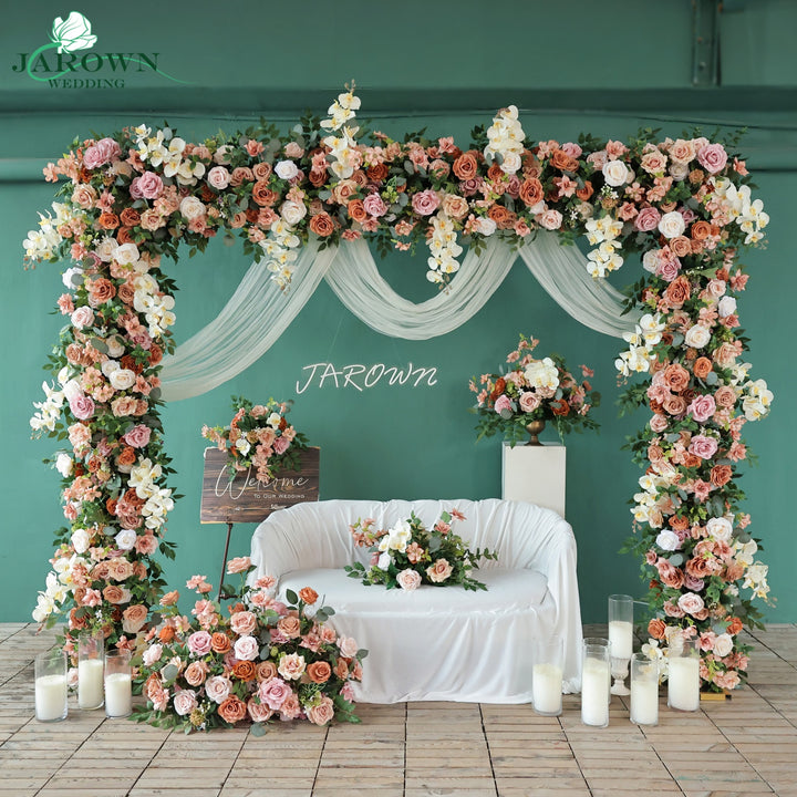 Centerpiece & Aisle & Sign & Rectangular Flower Arch in Brown/Pink/Green/Ivory