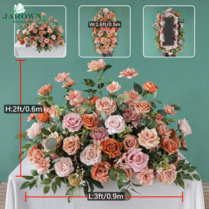 Centerpiece & Aisle & Sign & Rectangular Flower Arch in Brown/Pink/Green/Ivory