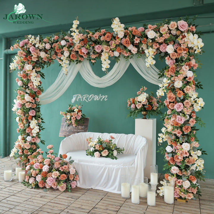 Centerpiece & Aisle & Sign & Rectangular Flower Arch in Brown/Pink/Green/Ivory