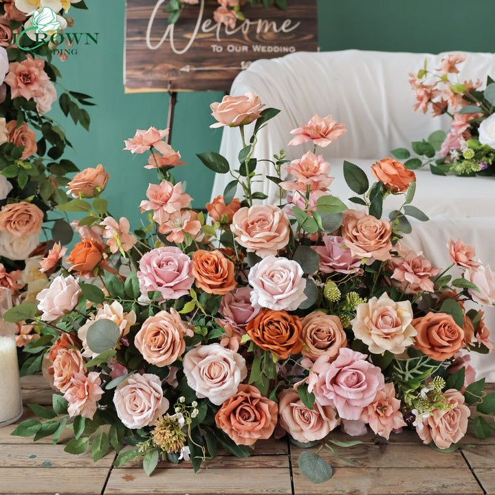 Centerpiece & Aisle & Sign & Rectangular Flower Arch in Brown/Pink/Green/Ivory