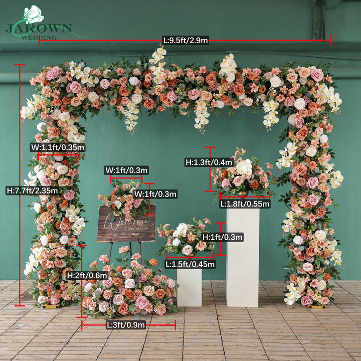 Centerpiece & Aisle & Sign & Rectangular Flower Arch in Brown/Pink/Green/Ivory