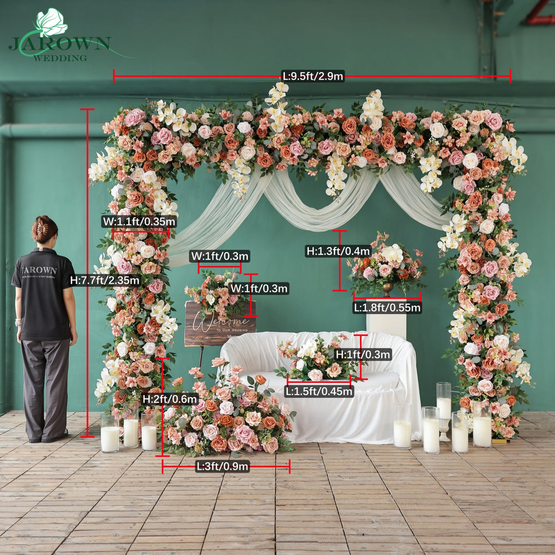Centerpiece & Aisle & Sign & Rectangular Flower Arch in Brown/Pink/Green/Ivory