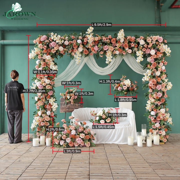 Centerpiece & Aisle & Sign & Rectangular Flower Arch in Brown/Pink/Green/Ivory