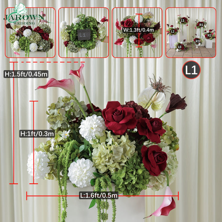 Centerpiece & Aisle in Green/Burgundy/White/Pink