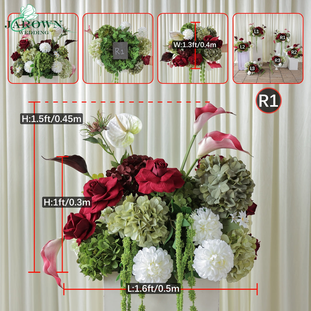Centerpiece & Aisle in Green/Burgundy/White/Pink