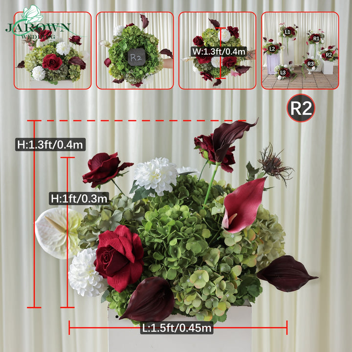 Centerpiece & Aisle in Green/Burgundy/White/Pink