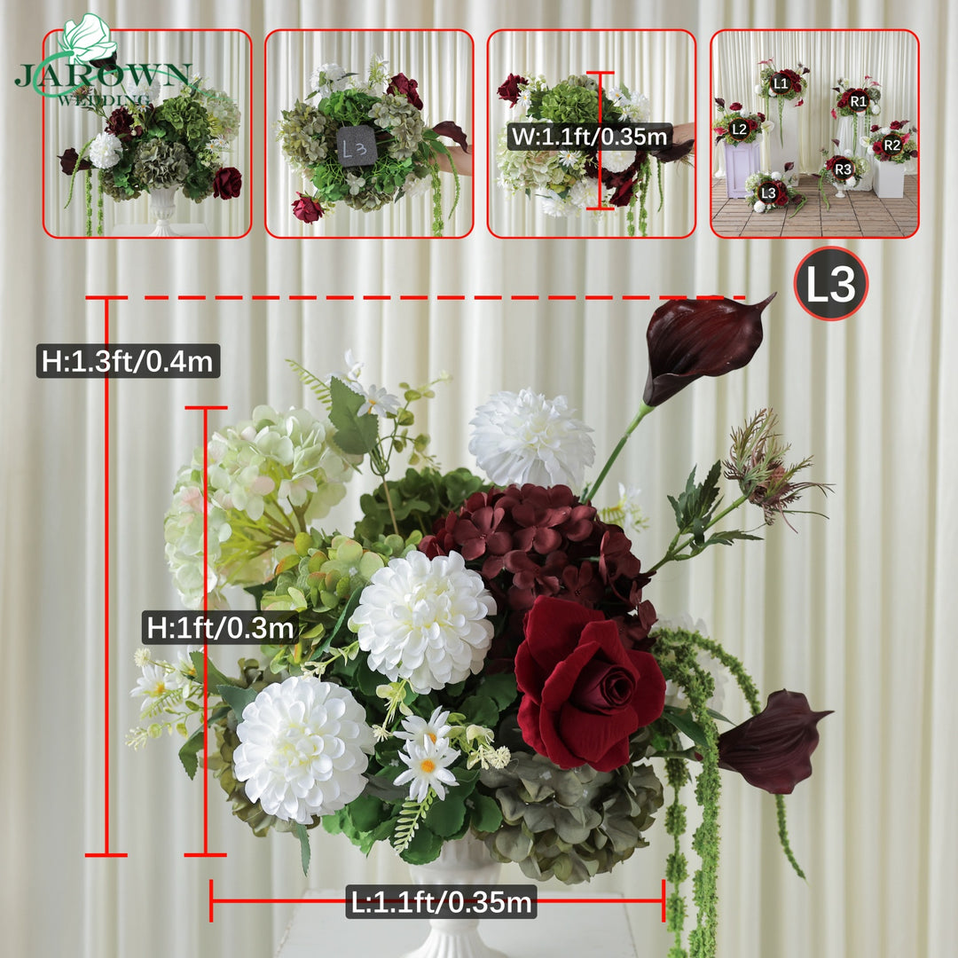 Centerpiece & Aisle in Green/Burgundy/White/Pink