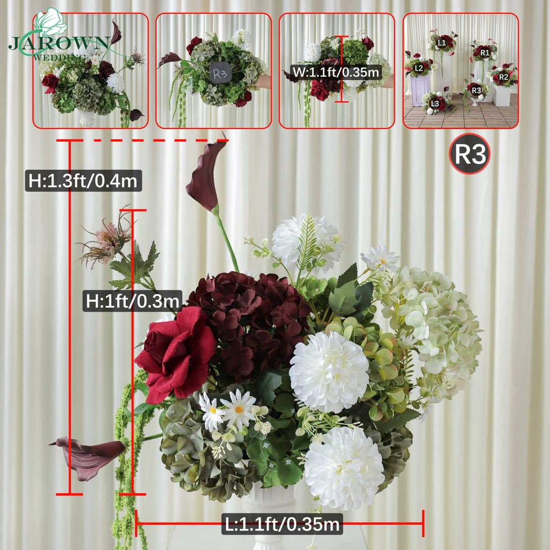 Centerpiece & Aisle in Green/Burgundy/White/Pink