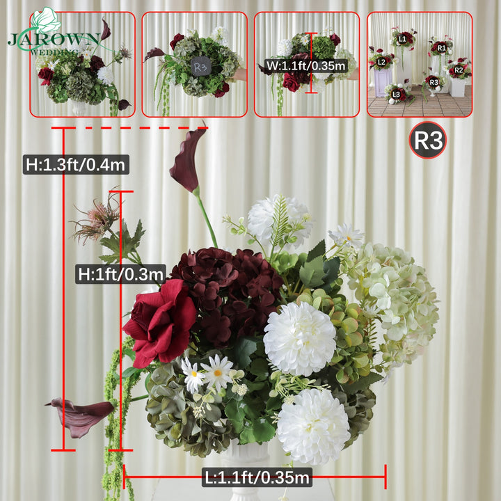 Centerpiece & Aisle in Green/Burgundy/White/Pink