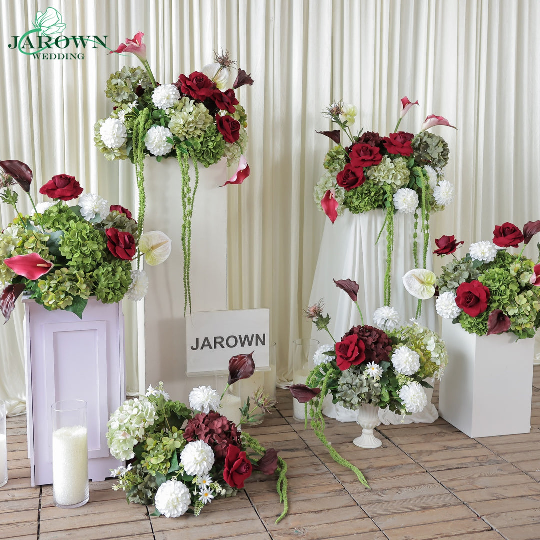 Centerpiece & Aisle in Green/Burgundy/White/Pink