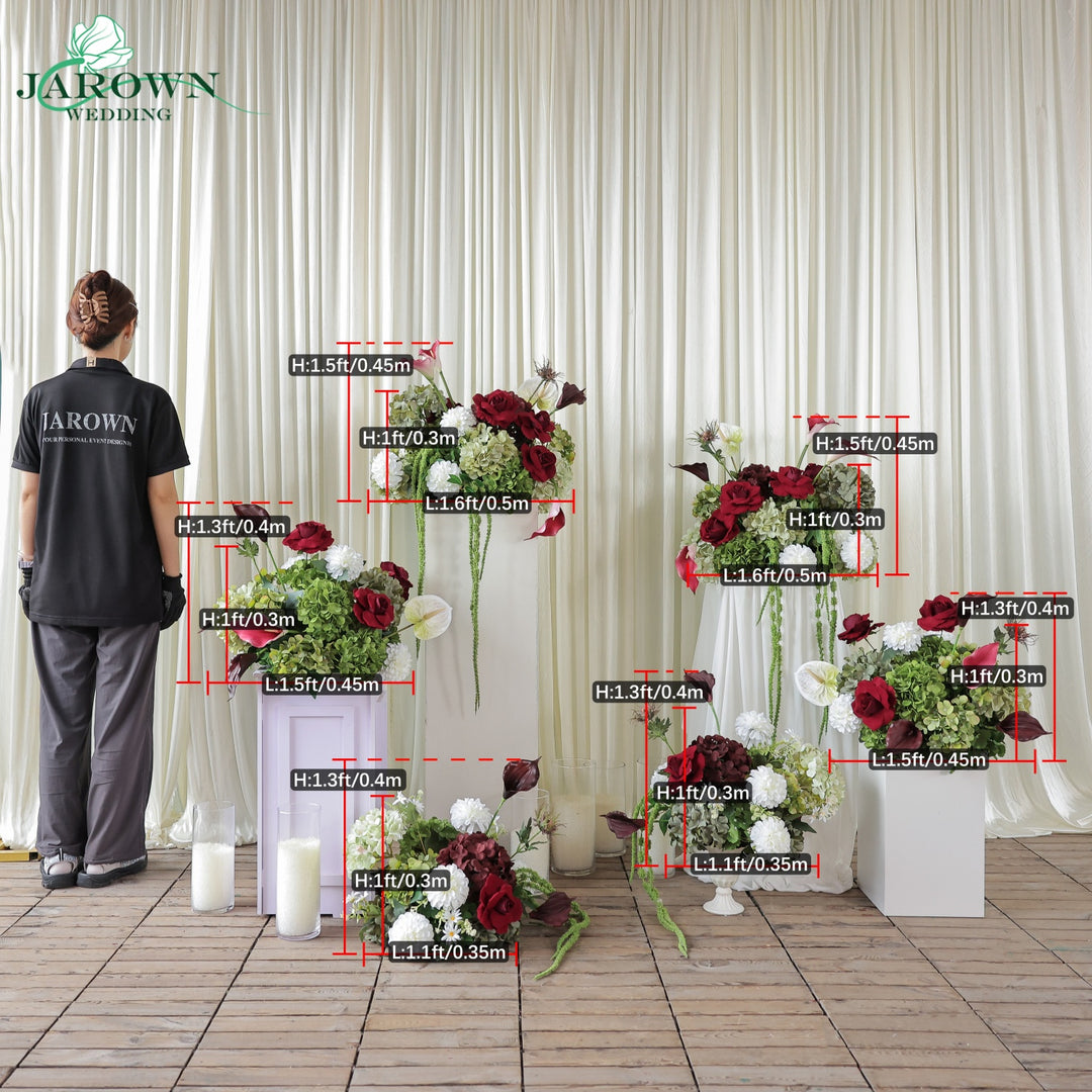 Centerpiece & Aisle in Green/Burgundy/White/Pink