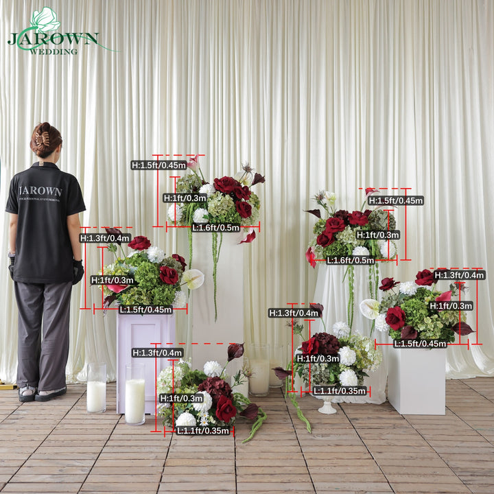 Centerpiece & Aisle in Green/Burgundy/White/Pink